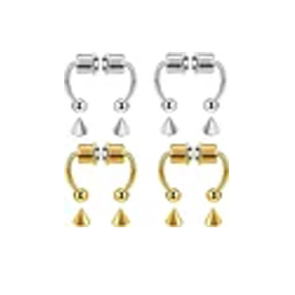 Women Fake Nose Piercing Hoop Non Piercing Septum Clip Stainless Steel Magnet Fashion Jewelry