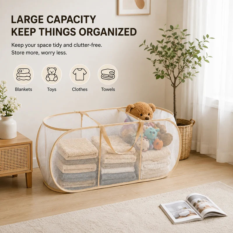 Large Capacity Kids Toy Storage Basket with Breathable Mesh Mesh Bag for Dolls and Laundry