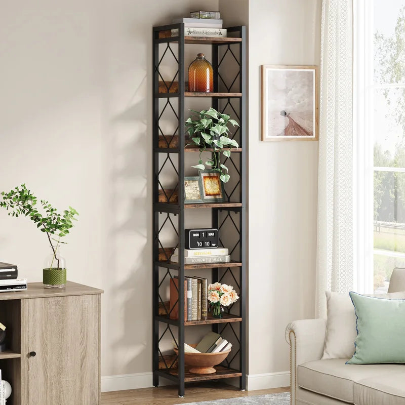 78.7-Inch Tall Narrow Bookshelf with 7 Shelves for Small Spaces
