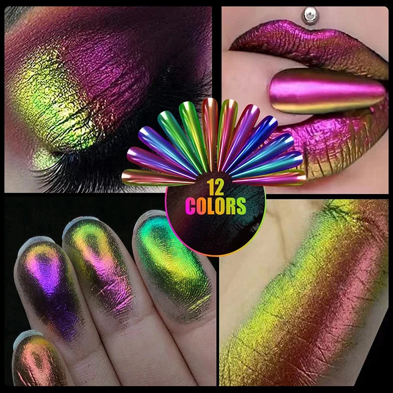 Chameleon Mirror Powder Nail Glitter Set - Holographic UV Gel Dust for Nail Art