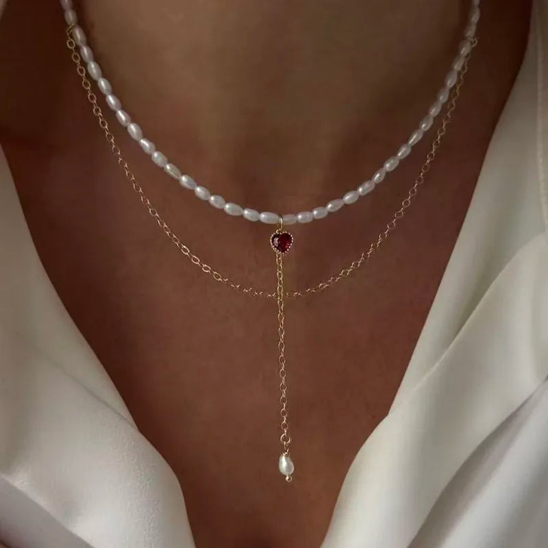 Crystal Heart & Chain Pendant Necklace for Women Boho Jewelry Valentine's Gift