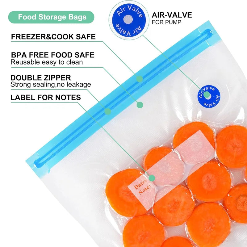 Reusable Vacuum Sealed Food Storage Bags for Microwave, Freezer, and Kitchen Use - Eco-Friendly & Tear Resistant