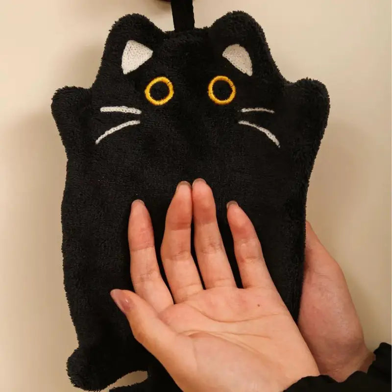Black Cat Hand Towel - Thick Absorbent Kitchen & Bathroom Cloth, 30x19cm