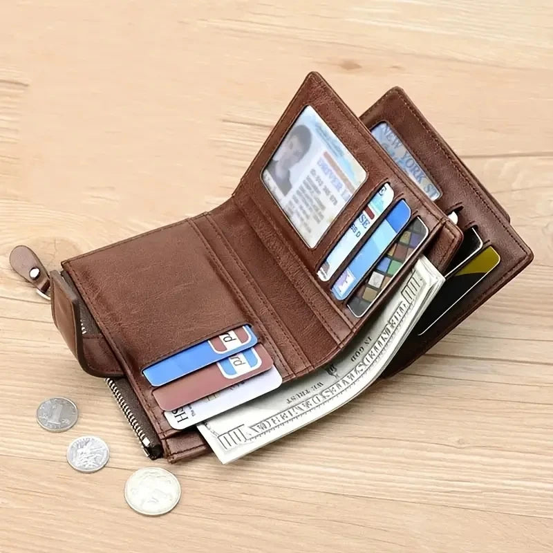 Men's RFID Coin Purse Wallet with Zipper Leather Money Bag for Men