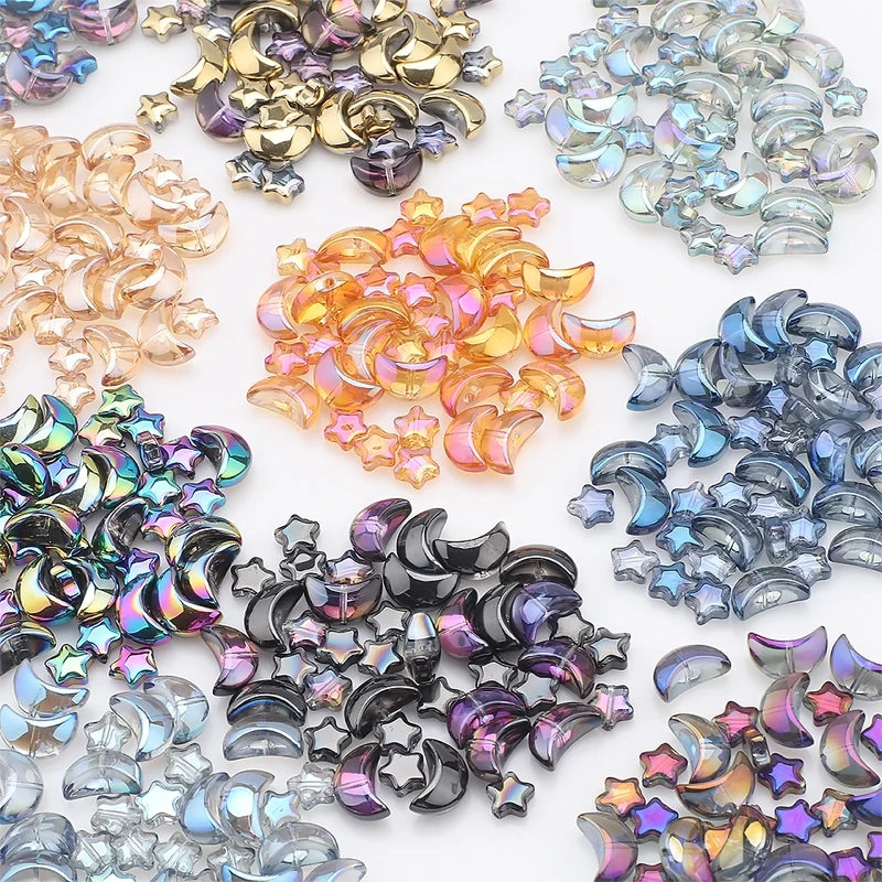 60Pcs Crystal Glass Star Moon Pendants Beads for Jewelry Making & Craft Supplies