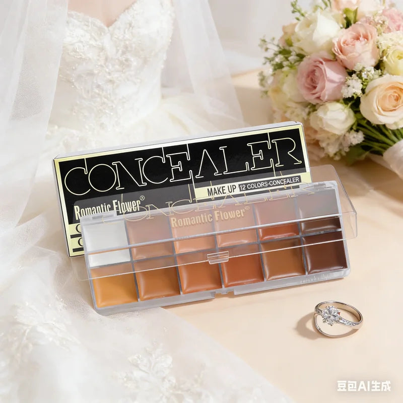 12 Color Full Coverage Waterproof Concealer Palette for Dark Skin - Bridal & Photo Ready Face Makeup