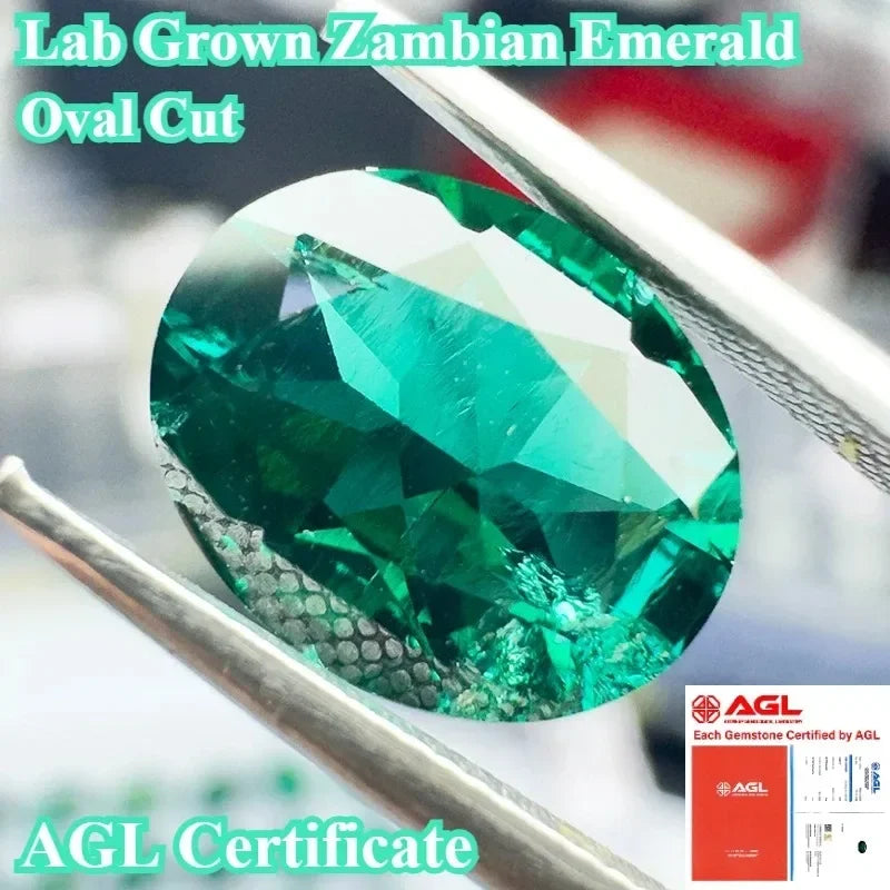 Lab Grown Zambian Emerald Cut Gemstone with Hydrothermal Growth and Certificate