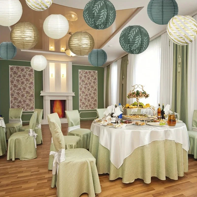 Sage Paper Lantern Set for Wedding Decor and Holiday Backgrounds - Green & Variety Styles
