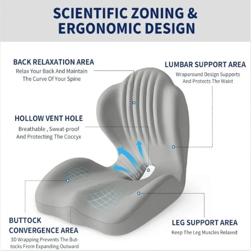 Ergonomic Memory Foam Chair Cushion for Coccyx Sciatica Relief Office Car Home