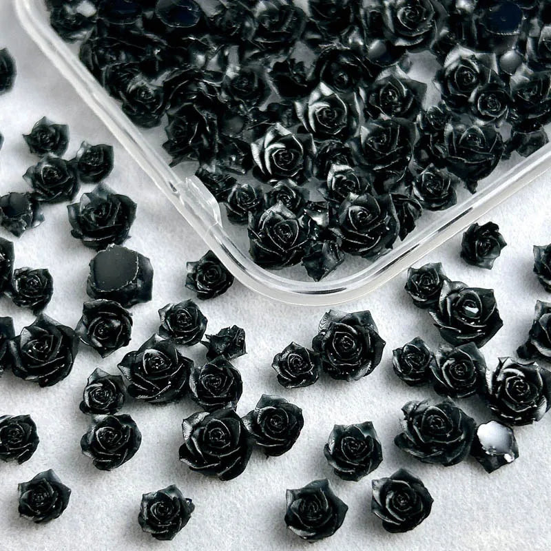 30PCS 3D Resin Black Rose Nail Art Decorations Minimalist Flower Charms for DIY Nails & Hairpins