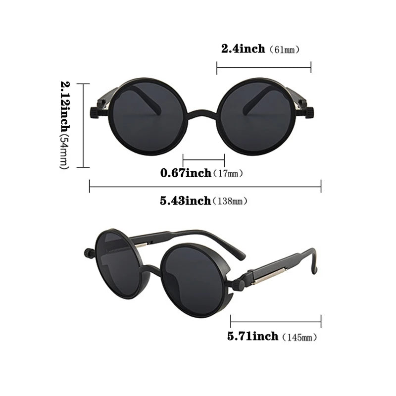 Luxury Classic Gothic Steampunk Round Sunglasses Men Women High-Quality PC Frame