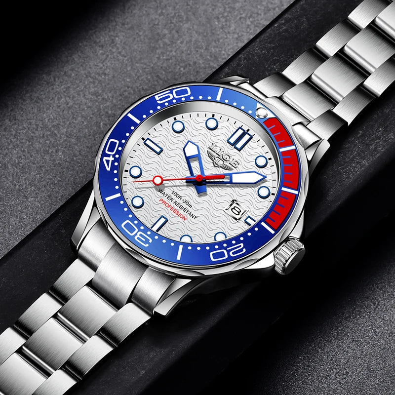 Luxury Men's Dive Watch Waterproof Sport Quartz Watch with Date and Luminous Dial