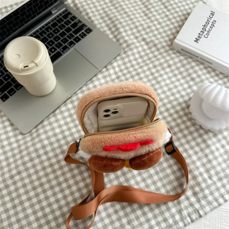 Plush Cartoon Chicken Shoulder Bag - Adjustable Crossbody Purse for Women