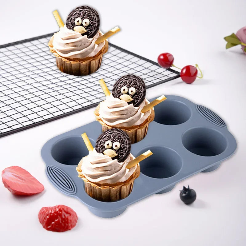 6-Cup Silicone Muffin Pan Non-Stick Baking Tray for Cakes & Cupcakes