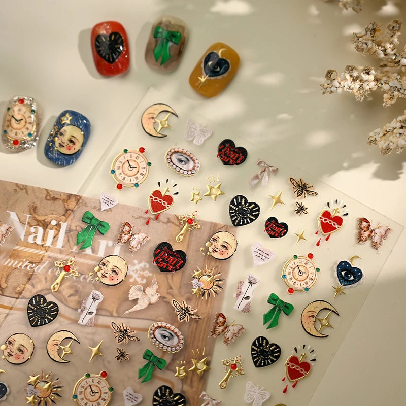 European Sun, Moon & Heart Nail Art Stickers - DIY Manicure Decals