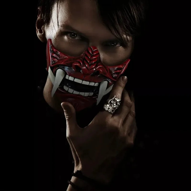 Halloween Oni Demon Mask - Japanese Samurai Plastic Costume Mask for Party & Cosplay
