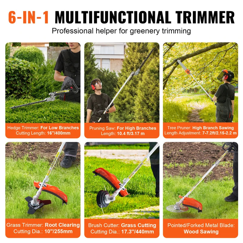 Gas Hedge Trimmer 6-in-1 Multi-Function Power Tool for Garden Maintenance