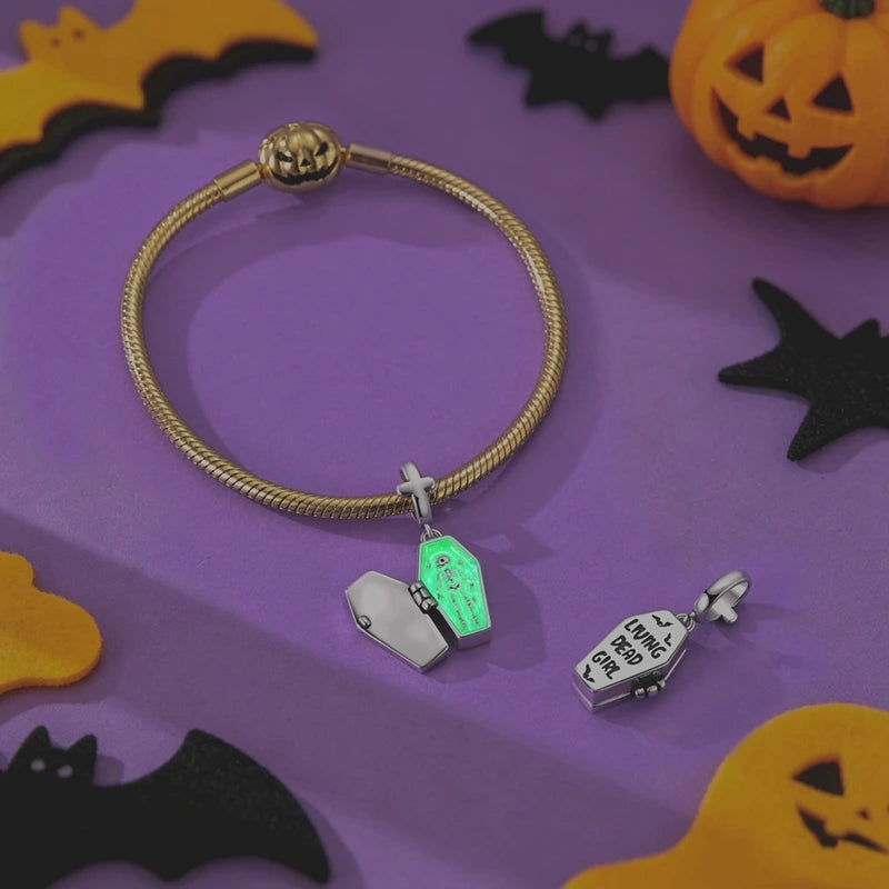 Halloween Luminous Coffin Pendant Jewelry for Women Punk Style Silver Gift