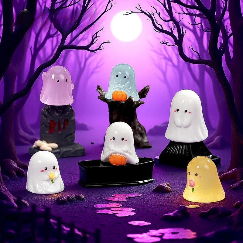 Halloween Luminous Mini Ghost Figurines Set - Glow in the Dark Festival Decor