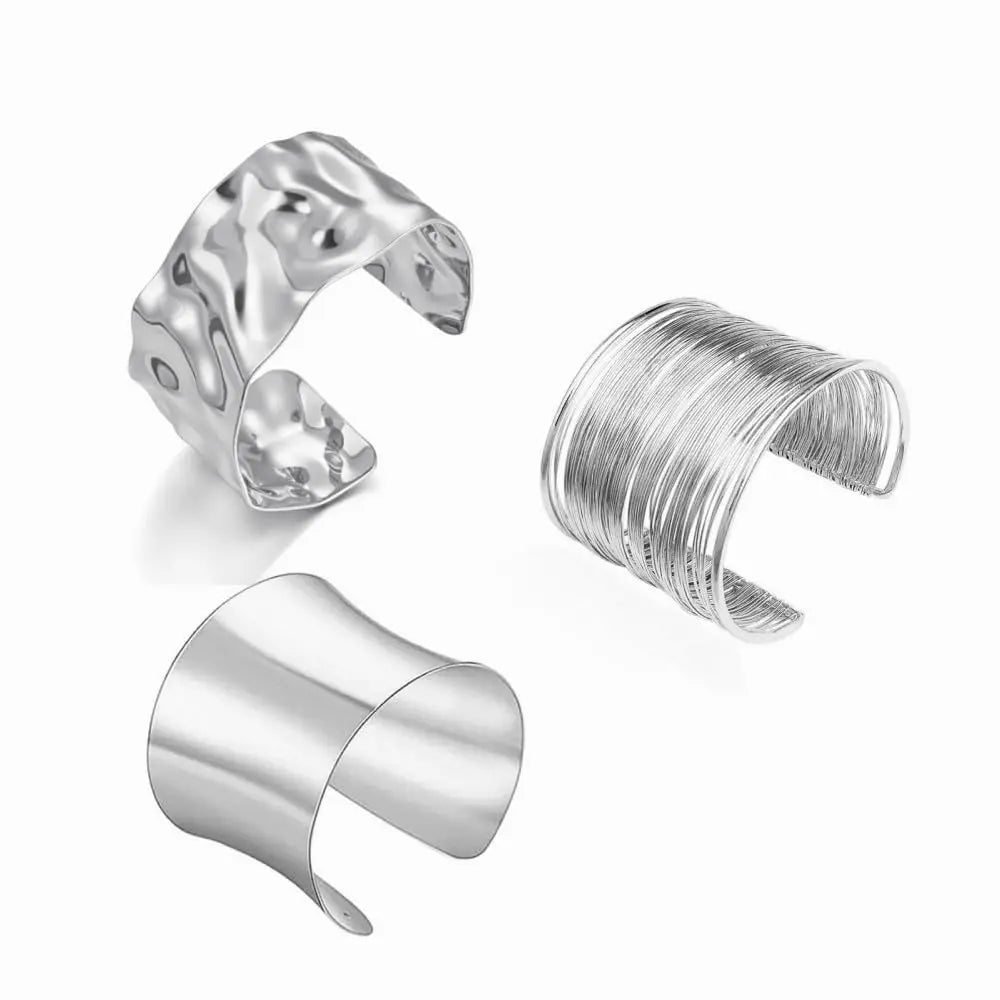 Gold Chunky Cuff Bracelets Set for Women Irregular Minimalist Statement Jewelry