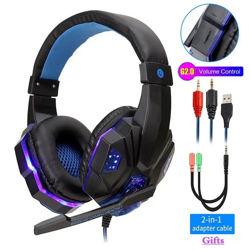 Professional Wired Gaming Headset with Microphone, LED Light, Over-Ear Stereo for PC, PS4, Xbox, and More
