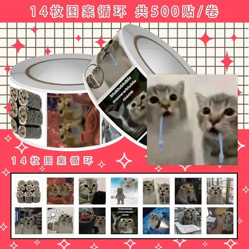 500Pcs Saliva Cat Meme Stickers - Funny Internet Cat Decals for Scrapbook & Crafts