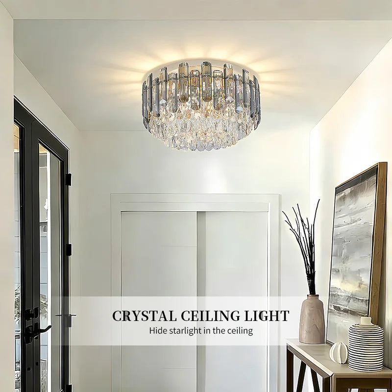 Smoked Gold Crystal Chandelier - Adjustable Round K9 Crystal Modern Lighting for Dining Living Bedroom Entryway
