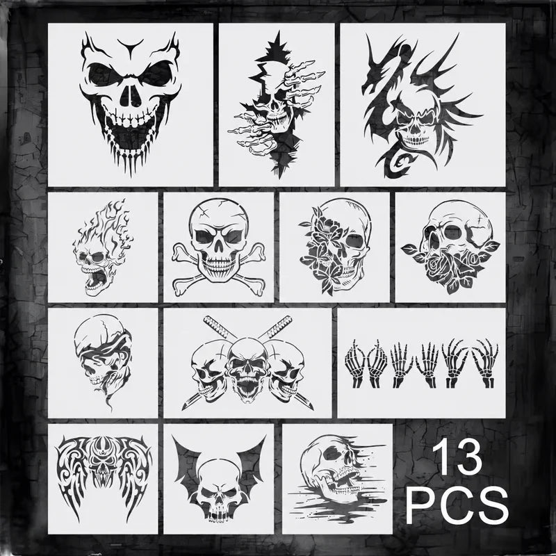13PCS Skull Stencil Set for Wall Fabric Canvas DIY Halloween Decor