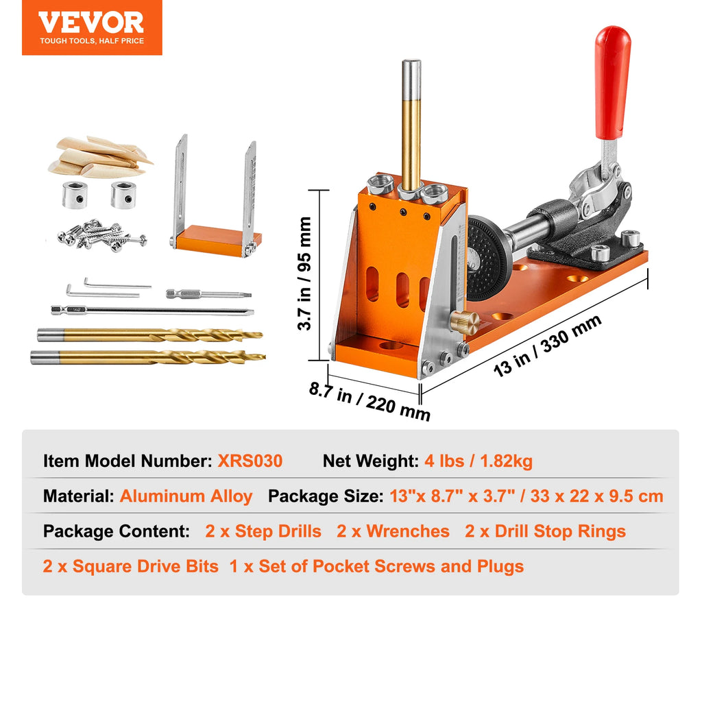 30-Piece Pocket Hole Jig Kit for Woodworking with Adjustable System and Step Drills