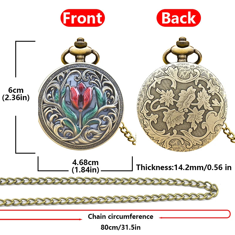 Retro Bronze Steampunk Floral Pocket Watch Necklace - Carving Flip-Top Gift