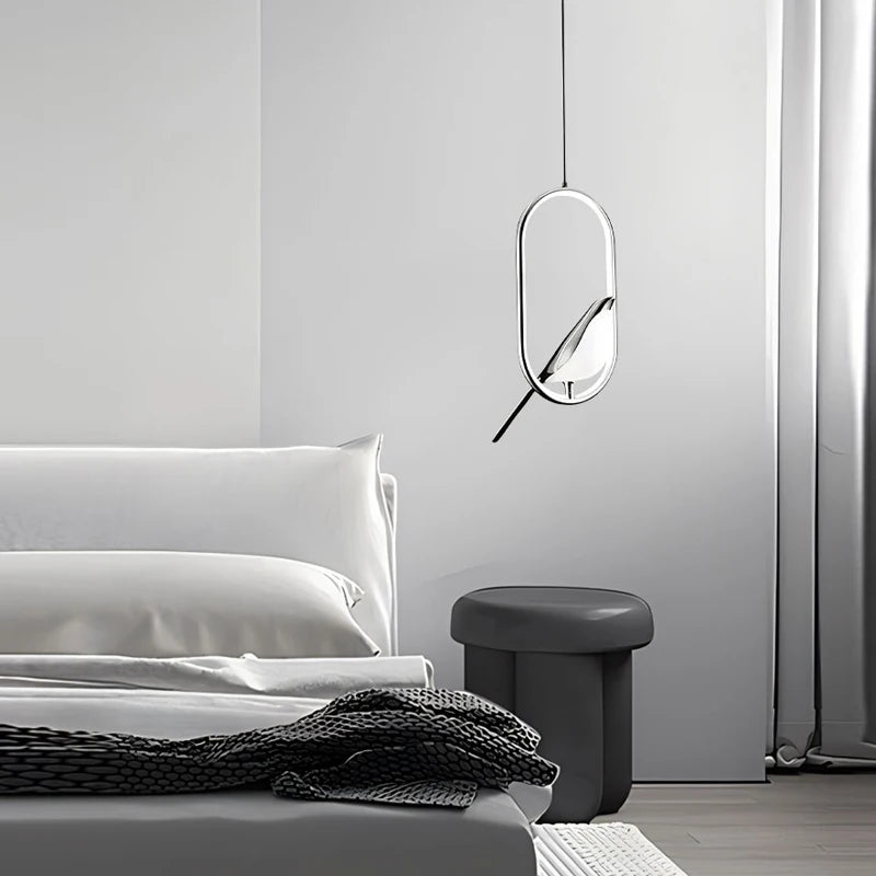 Nordic Magpie Bird LED Pendant Light for Bedroom Living Room Black Silver