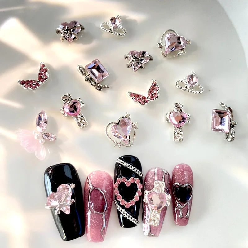 20Pcs Nail Charms Heart Rhinestones Nail Art Decorations for Manicure