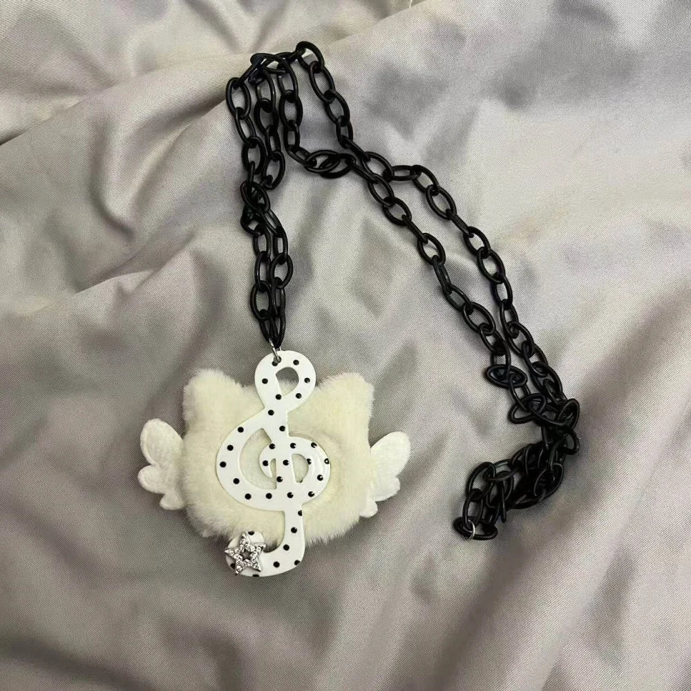 Y2K Harajuku Angel Cat Necklace with Plush Dotted Pendant - Subculture Style