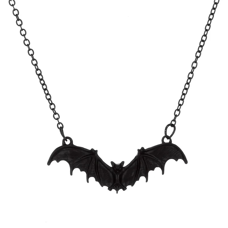 Black Bat Wing Pendant Necklace for Men Women Halloween Punk Jewelry