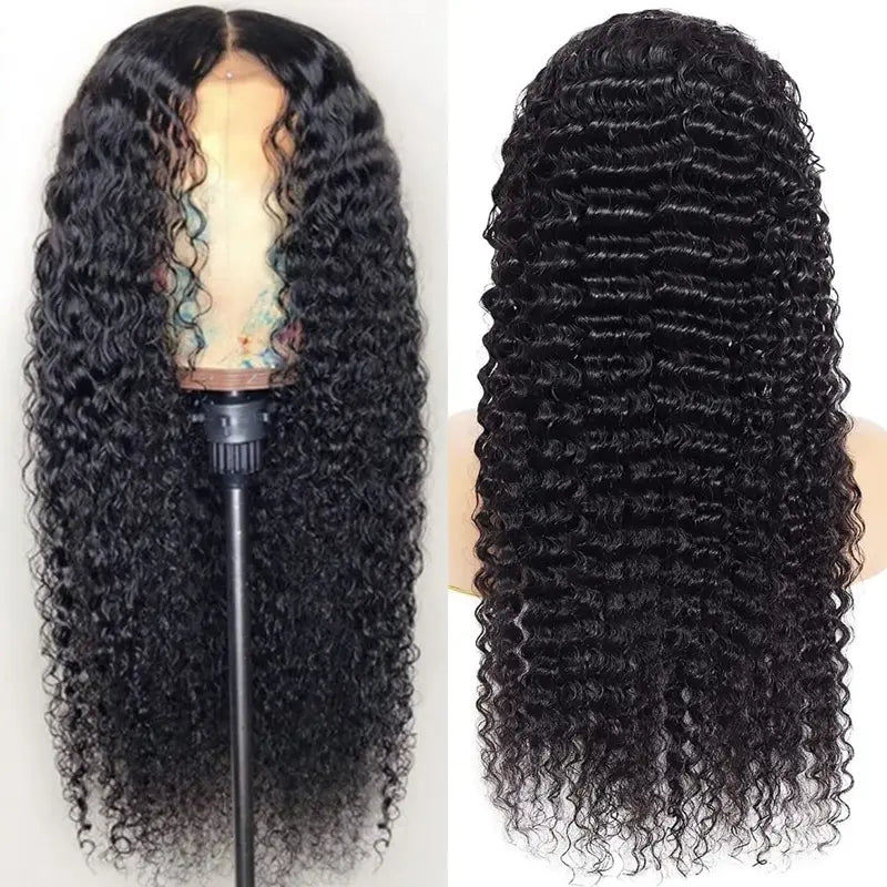 Deep Wave Lace Front Human Hair Wig 13x4 Curly Pre-Cut Lace Frontal 180% Density for Black Women