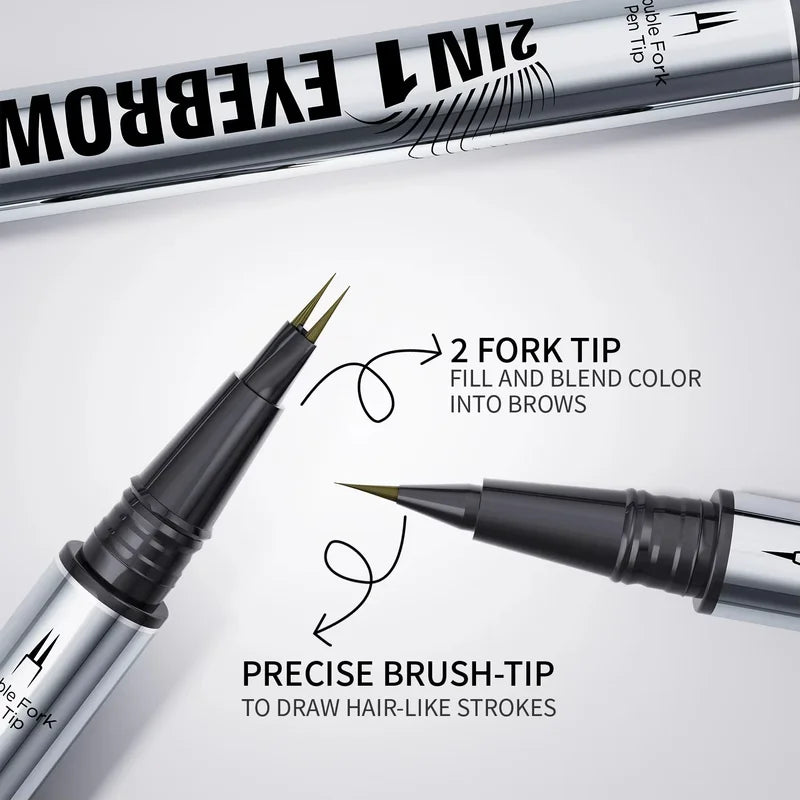 Waterproof Curved Eyebrow Pencil Set with Precise Brush and Fork Tip for Natural Makeup
