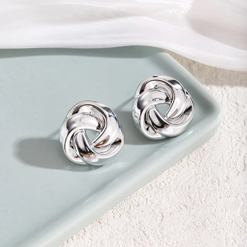 Geometric Hollow Stud Earrings for Women - Irregular Twisted Design