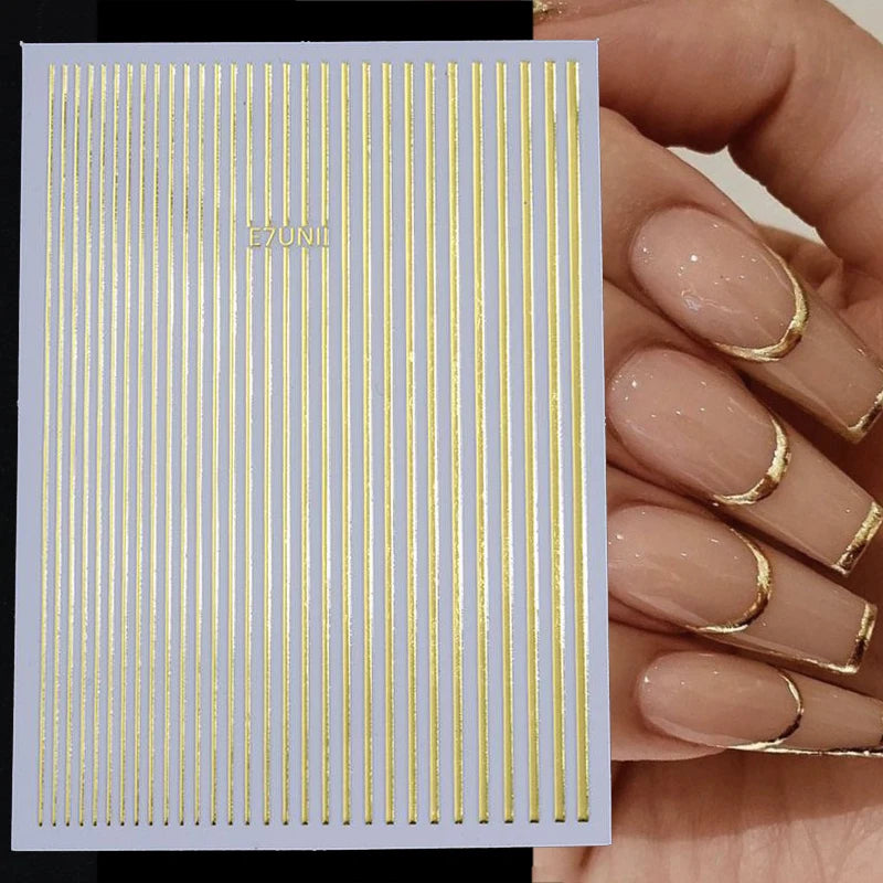 3D Nail Stickers Set with Gold Silver Geometric Floral Designs for Nail Art