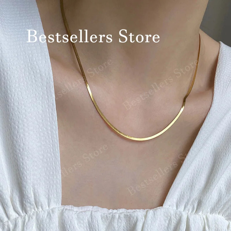 Sterling Silver 18K Gold Plated Chain Necklace 4mm Blade Adjustable Length