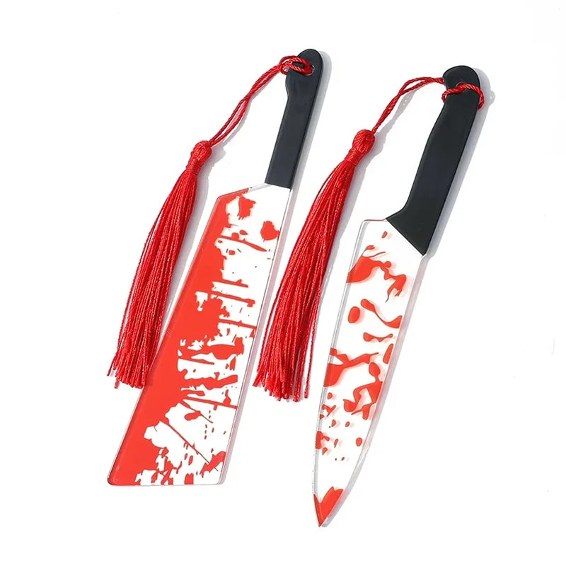 Halloween Horror Knife Acrylic Bookmark with Tassel - Bookworm Gothic Gift