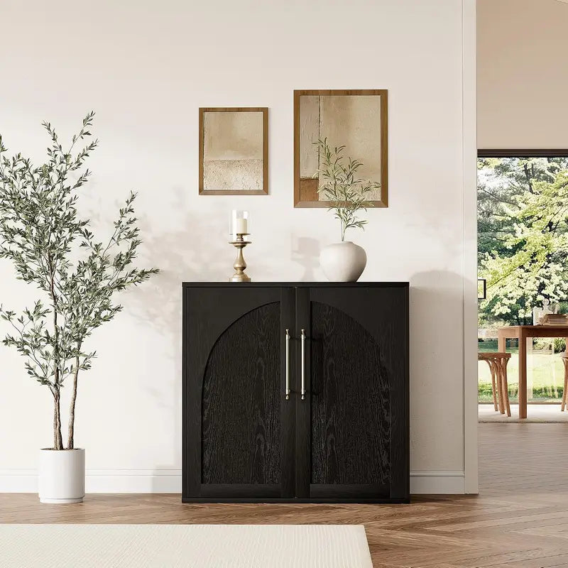 Minimalist Arched Storage Cabinet with Adjustable Shelves - Modern Farmhouse Design