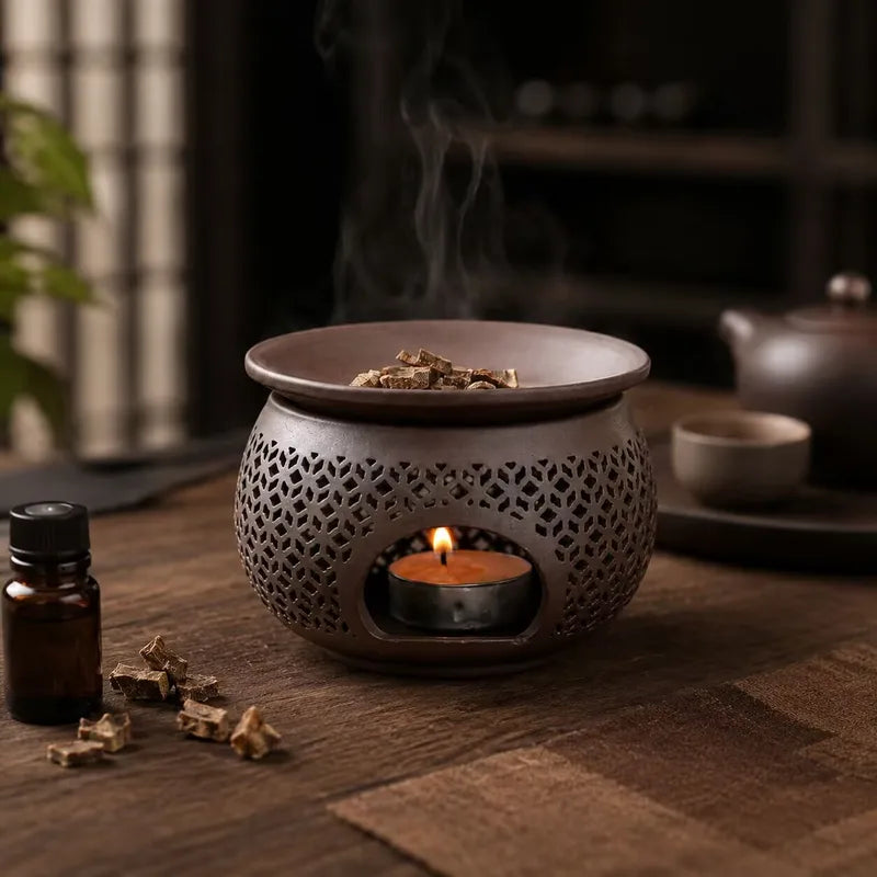 Ceramic Carved Incense Burner Aromatherapy Diffuser for Essential Oils