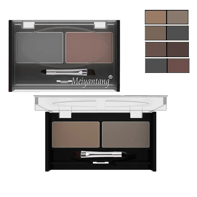 Eyebrow & Eyeshadow Makeup Kit - Waterproof 2-Color Powder Palette + Brush