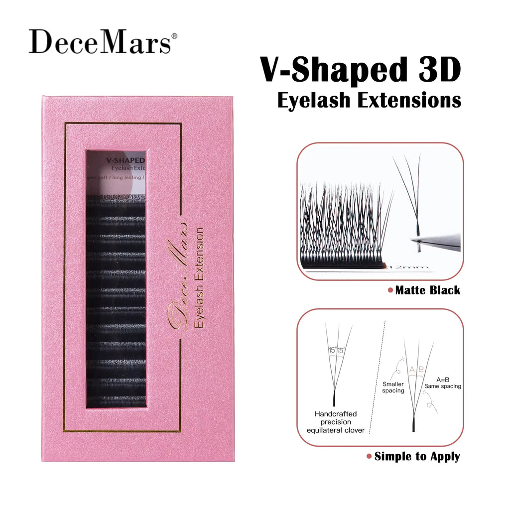 3D Eyelash Extension Tray - Matte Black V-Shaped Eyelash Fans 12 Rows