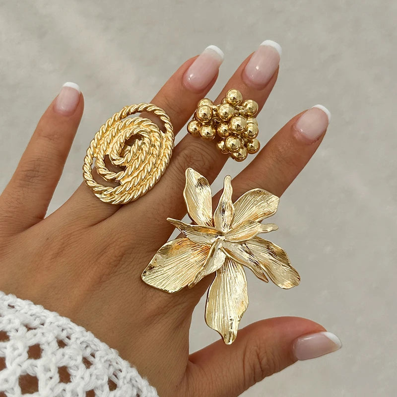Exaggerated Large Petal Flower Ring for Women - Vintage Geometric Adjustable Jewelry