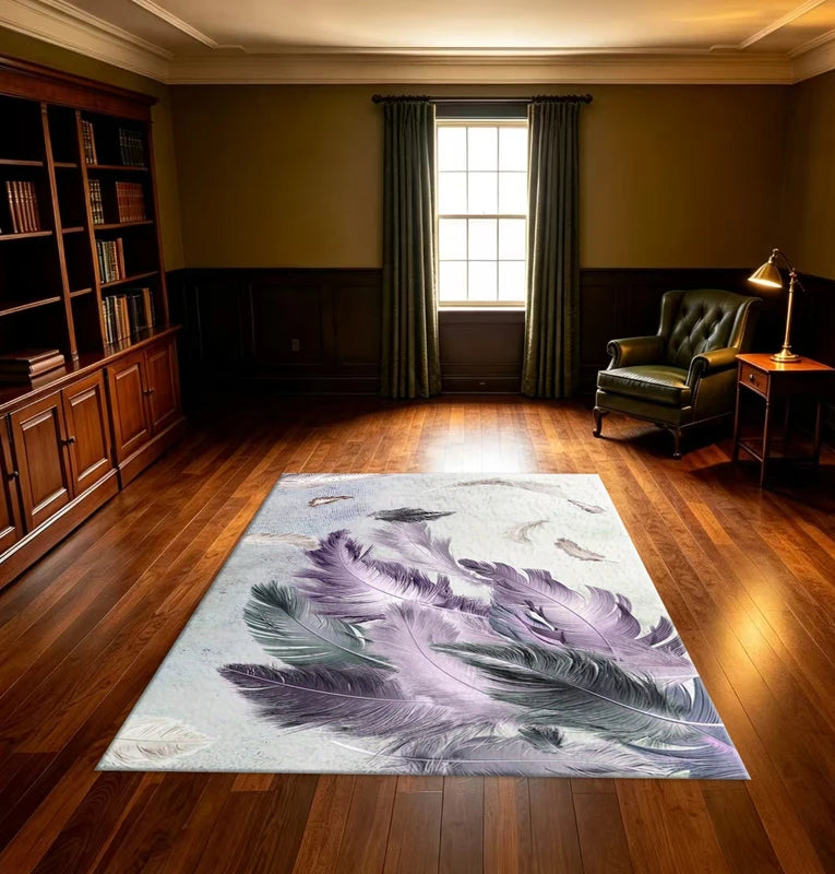 Luxury Purple Feather Area Rug - Non-Slip Floor Mat for Living Room & Bedroom