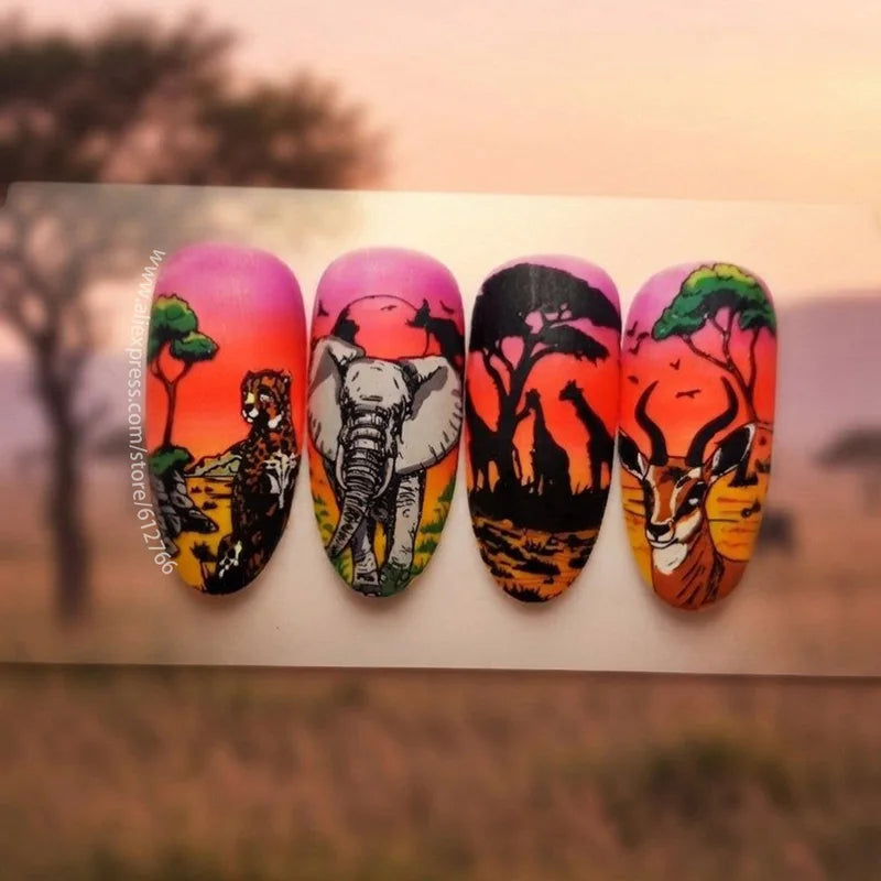 African Savannah Nail Art Stamping Plates Elephant Imageplate for Creative Nail Designs