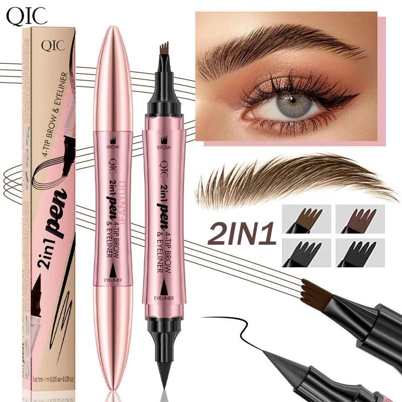 Waterproof 4-in-1 Eyebrow & Eyeliner Pencil Set - Microblading & Fine Sketch Makeup