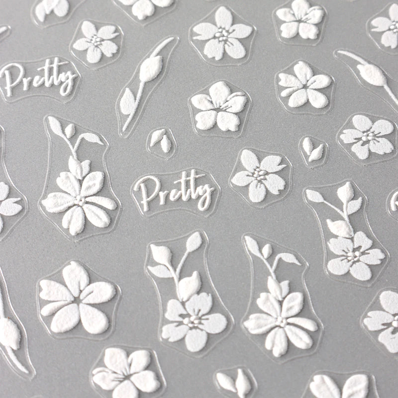 2pcs White 3D Flower Nail Art Stickers Sakura Blooming Floral Self-Adhesive Decor