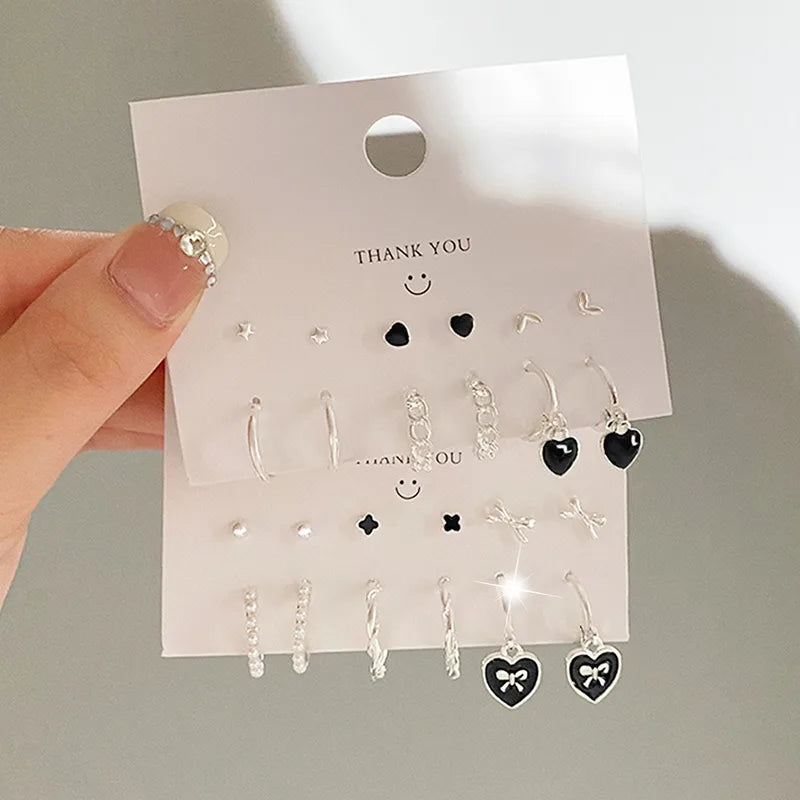 6-Pair Heart-Shaped Butterfly Hoop Earrings Set for Women - Trendy Jewelry